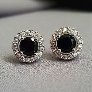 Charm Black Round Diamond Stud Earrings